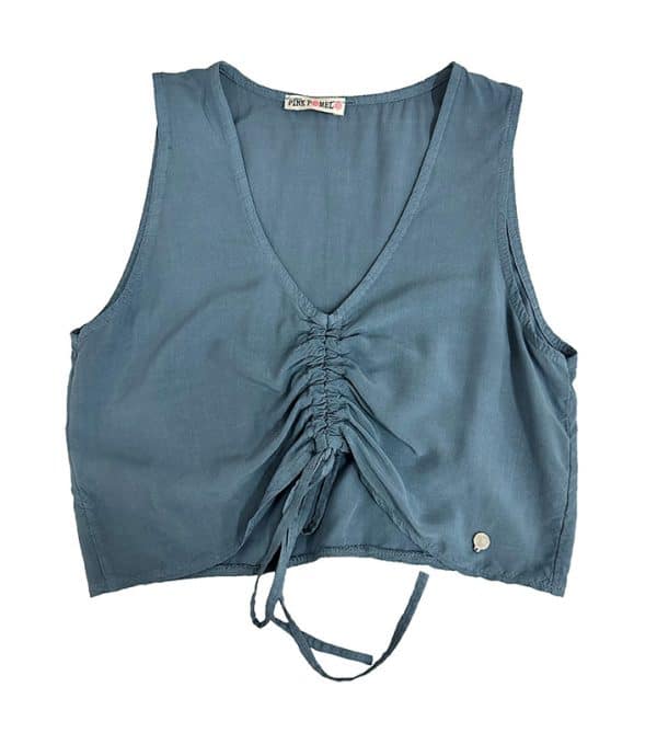 blusa sin manga con cordón frontal para fruncir en azul