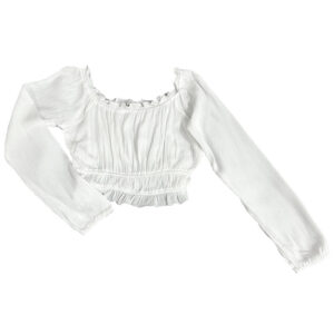 blusa corta top blanca con goma elástica en cintura
