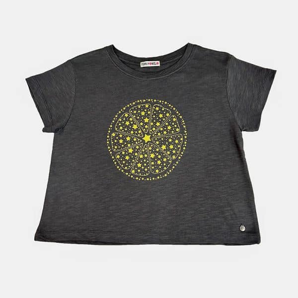 camiseta antracita con estampado de estrellas doradas