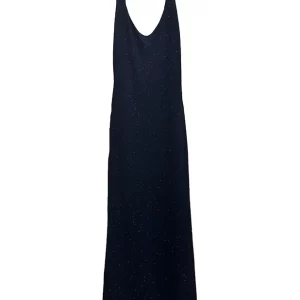 vestido largo de tirantes azul oscuro con brillo azul discreto